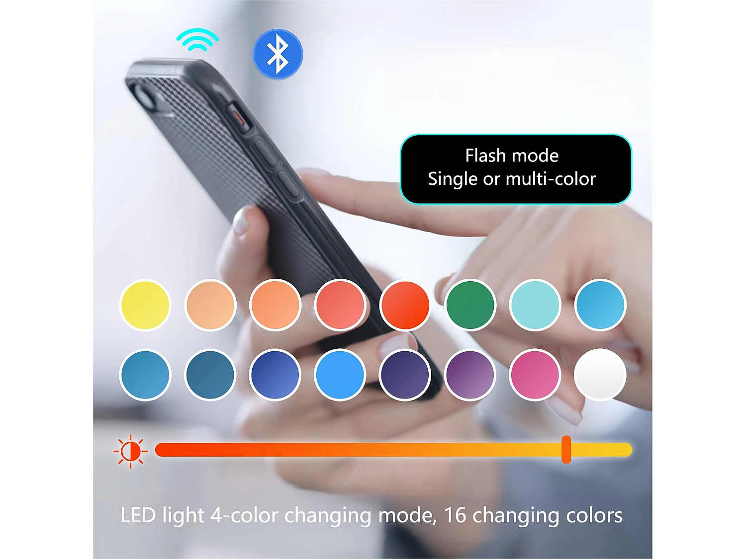 Table basse avec LED multicolore - 2 portes abattantes et étagère en verre - Blanc