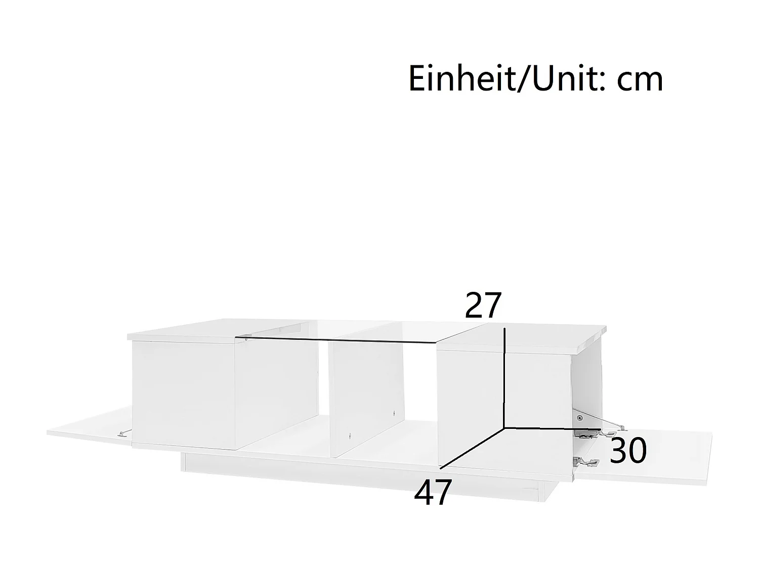 Table basse avec LED multicolore - 2 portes abattantes et étagère en verre - Blanc
