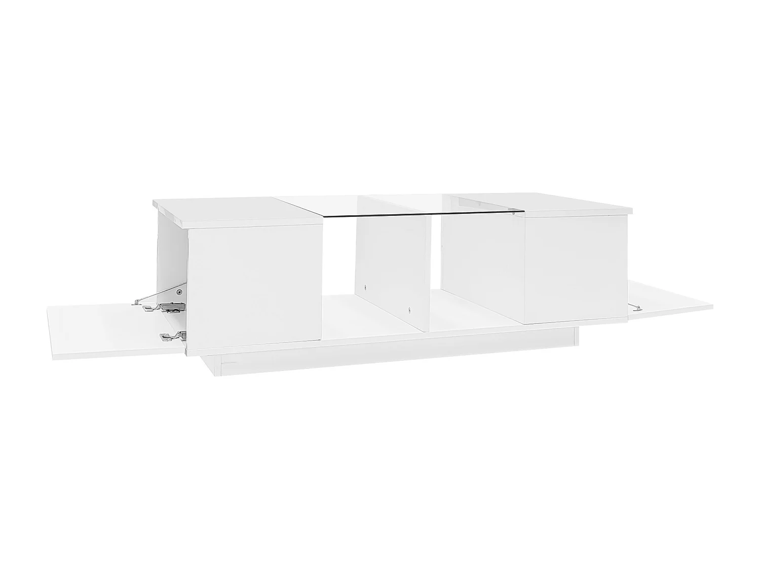 Table basse avec LED multicolore - 2 portes abattantes et étagère en verre - Blanc