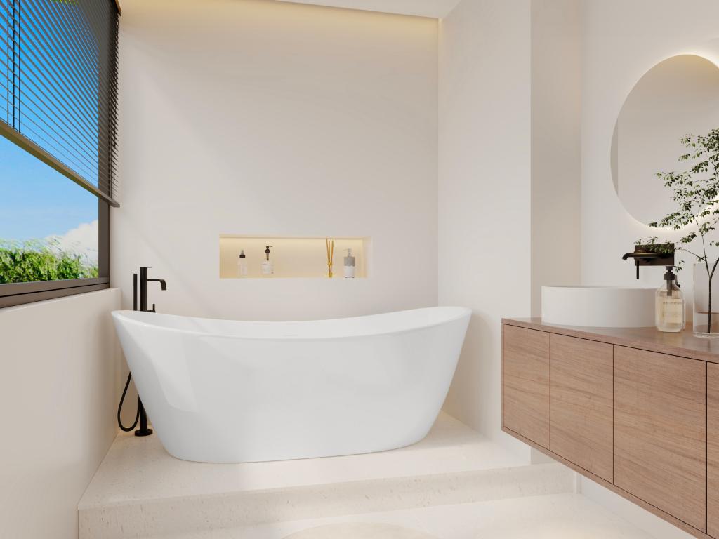Freistehende Badewanne - 360 l - Acryl - 190 x 89 x 72 cm - Weiß - BORAZA günstig online kaufen