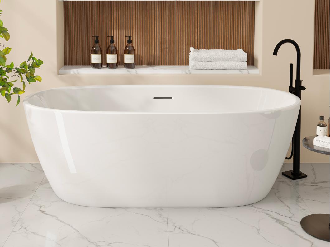 Bañera semi-exenta blanca - 167 L - Acrílico - 130 x 72 x 58 cm - AMOSARI