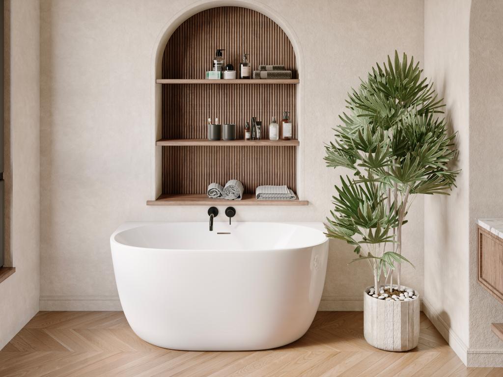 Halb freistehende Badewanne - 167 l - Acryl - 130 x 72 x 58 cm - Weiß - AMO günstig online kaufen