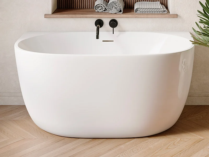 Halb freistehende Badewanne - 167 l - Acryl - 130 x 72 x 58 cm - Weiß - AMOSARI