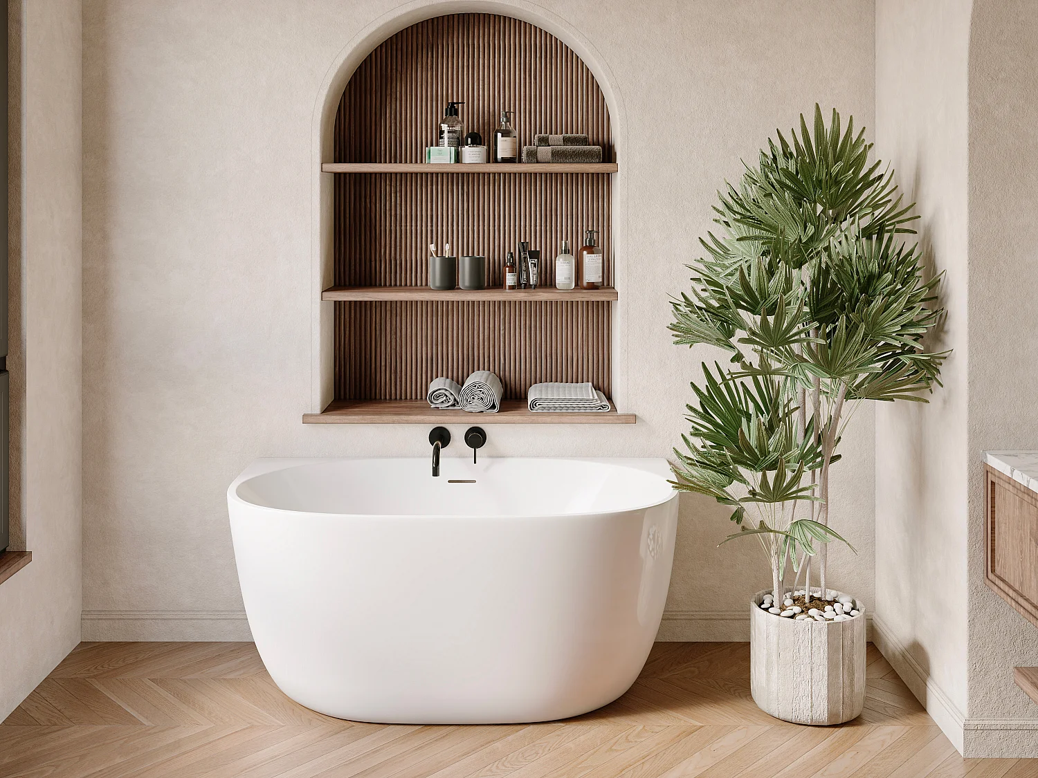 Baignoire semi-îlot blanche - 167 L - Acrylique - 130 x 72 x 58 cm - AMOSARI