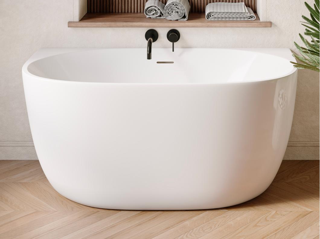 Halb freistehende Badewanne - 167 l - Acryl - 130 x 72 x 58 cm - Weiß - AMOSARI
