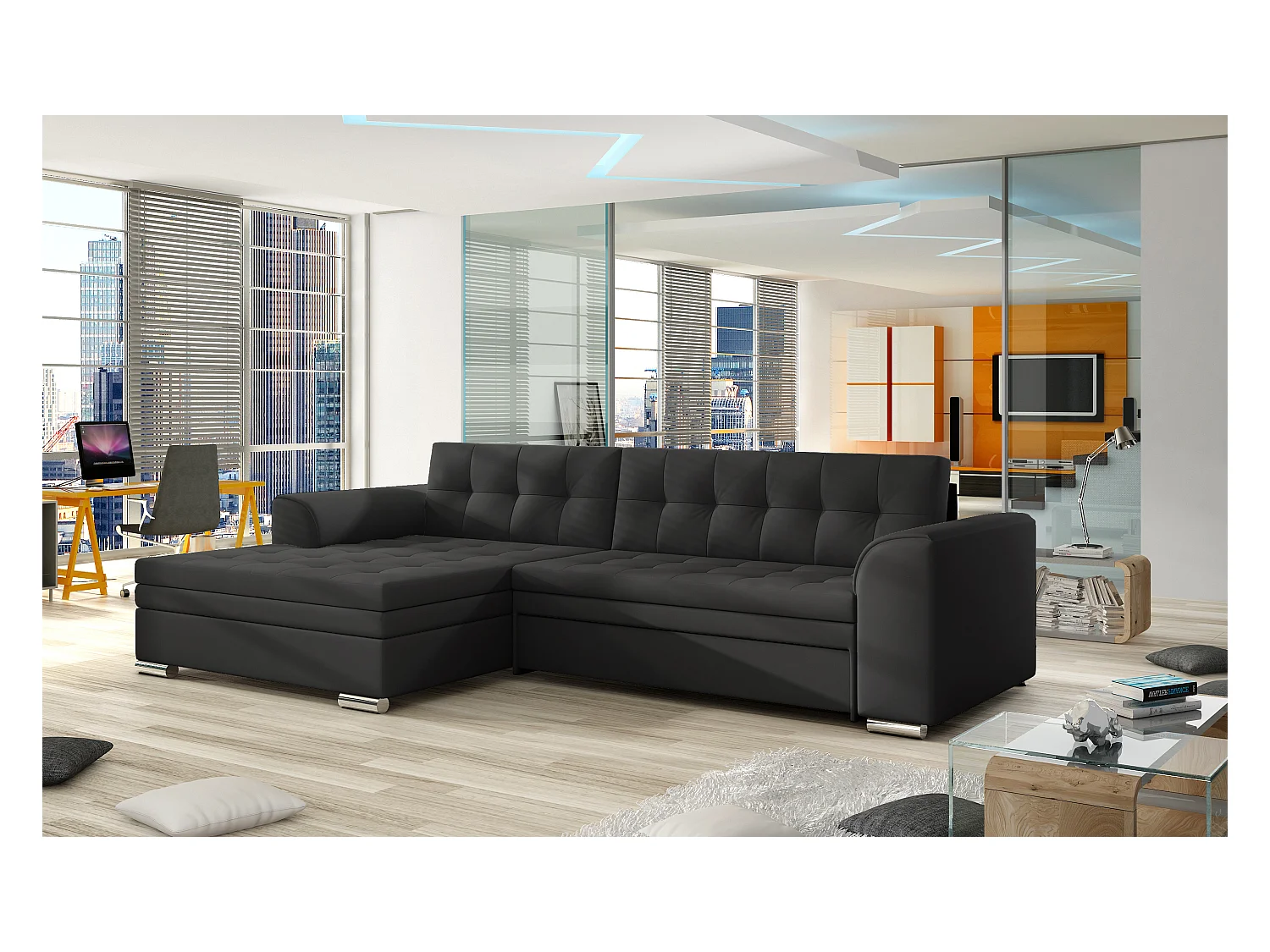 Canapé Convertible "Dubaï" 270cm Angle Gauche Noir