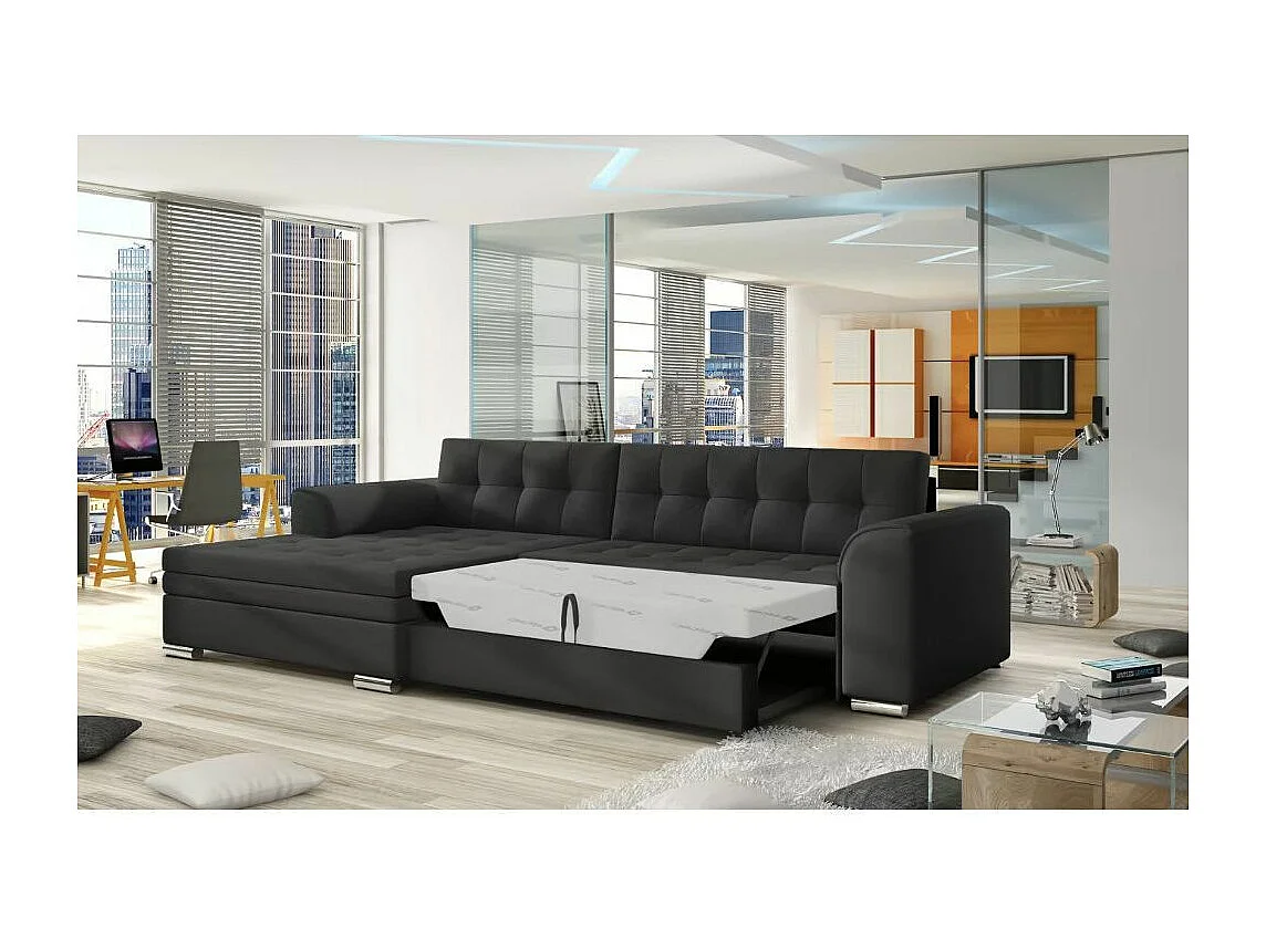 Canapé Convertible "Dubaï" 270cm Angle Gauche Noir