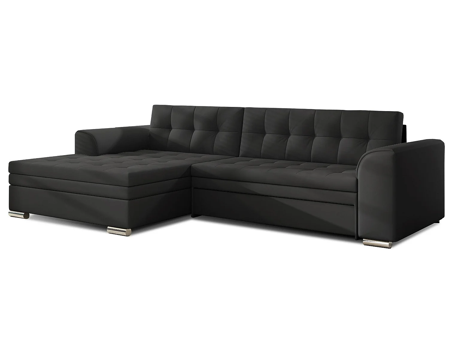 Canapé d'angle gauche convertible 3 places en simili cuir noir DUBA