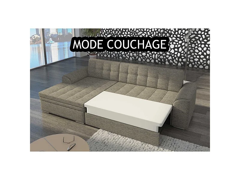Canapé d'angle gauche convertible 3 places en simili cuir noir DUBA