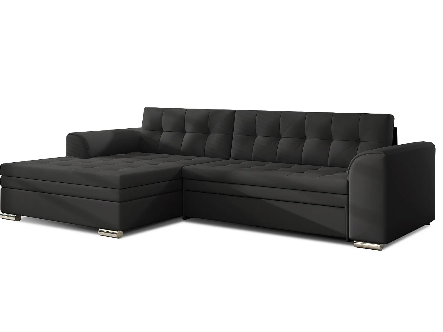 Canapé d'angle gauche convertible 3 places en simili cuir noir DUBA