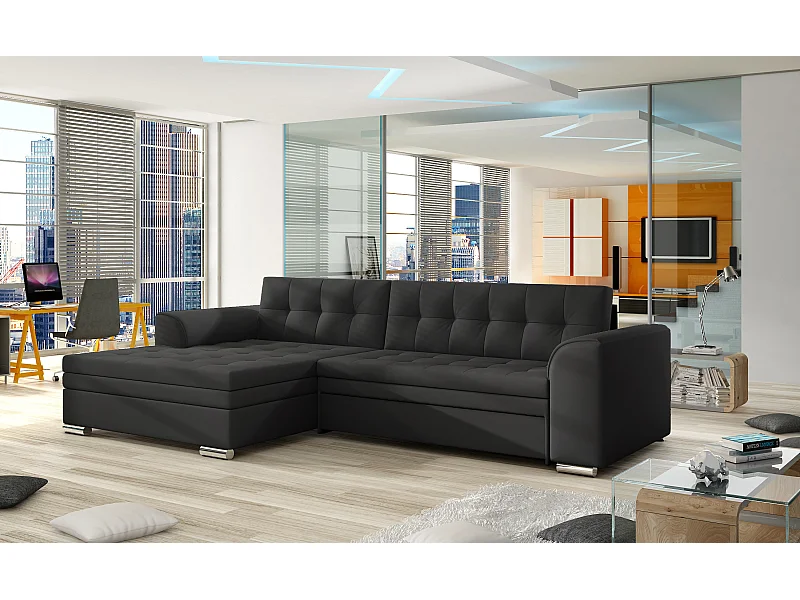 Canapé Convertible "Dubaï" 270cm Angle Gauche Noir