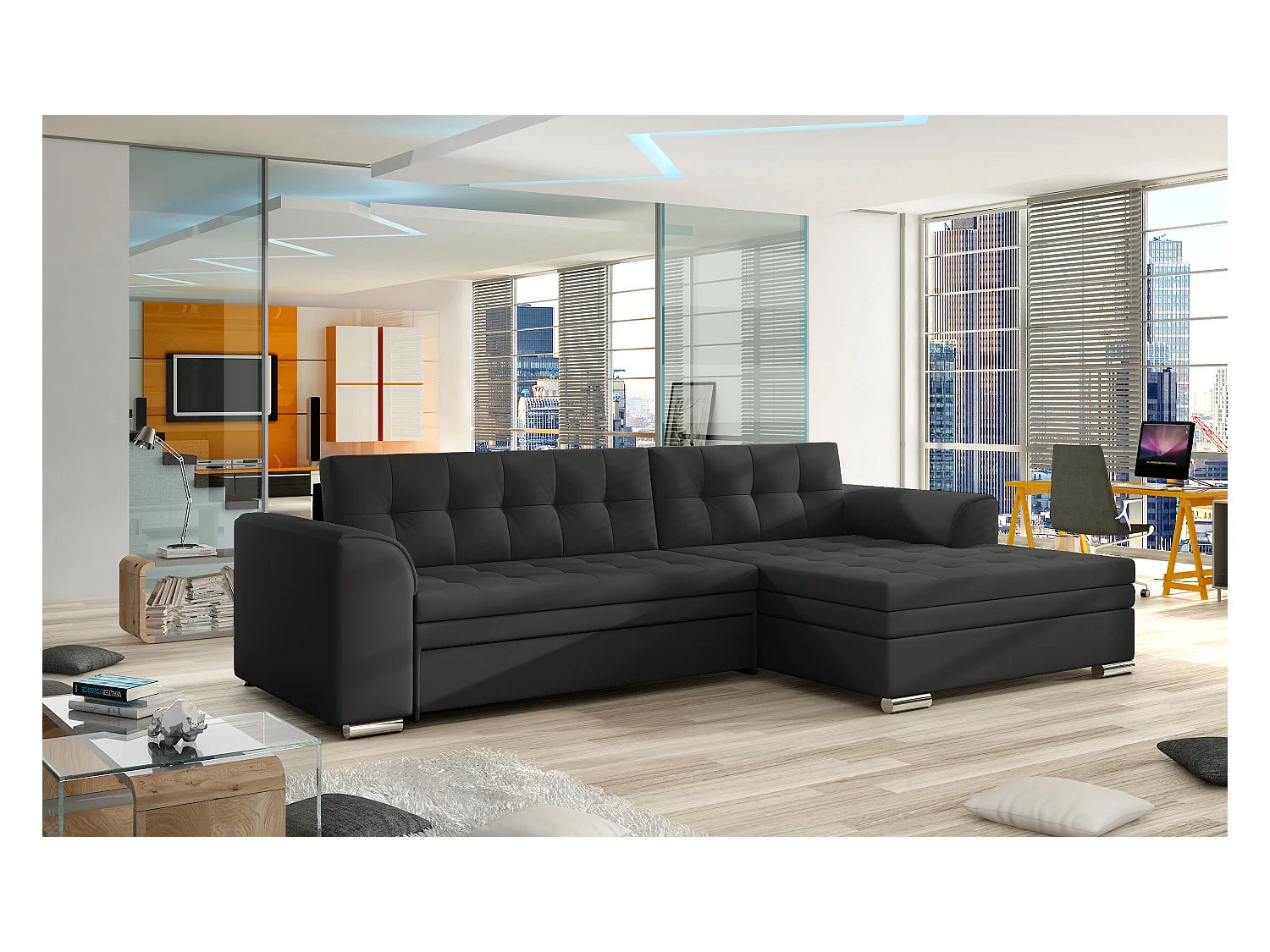 Canapé Convertible "Dubaï" 270cm Angle Droit Noir