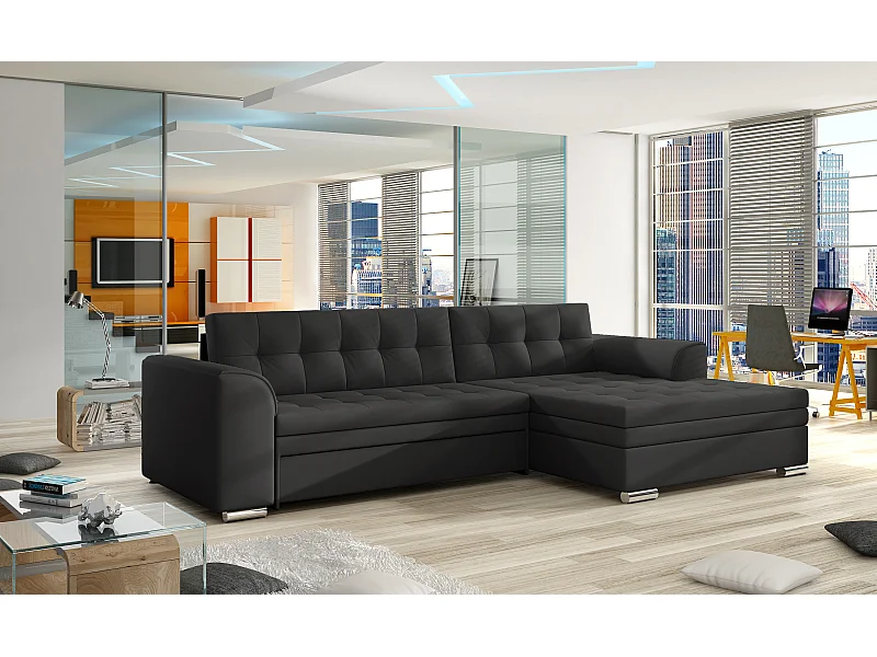 Canapé Convertible "Dubaï" 270cm Angle Droit Noir
