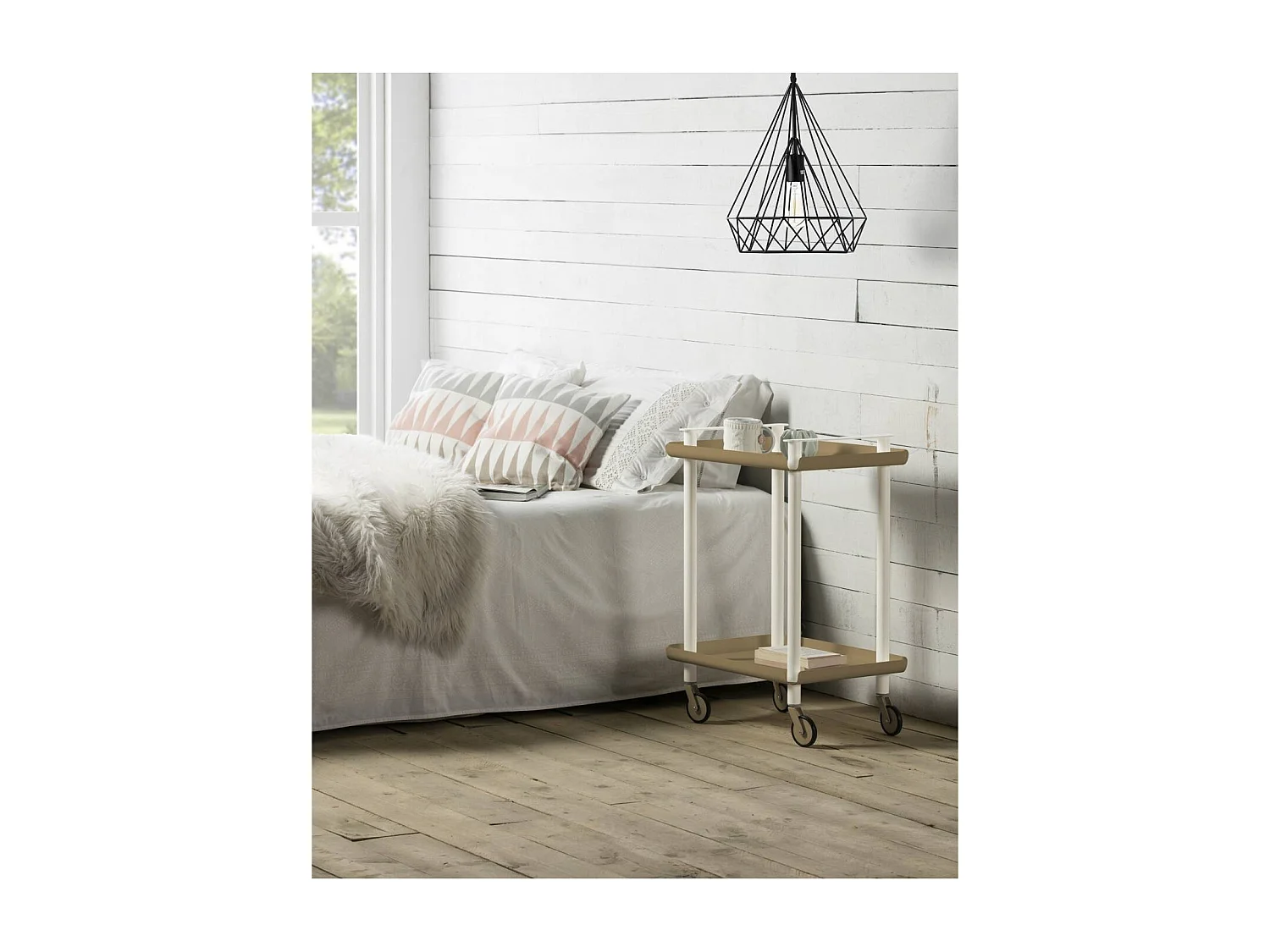 DON HIERRO - Carrito auxiliar LEKY, armazón blanco, 2 estantes. Multifuncional, práctico y decorativo-