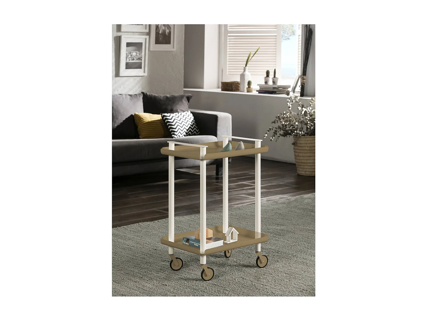DON HIERRO - Carrito auxiliar LEKY, armazón blanco, 2 estantes. Multifuncional, práctico y decorativo-
