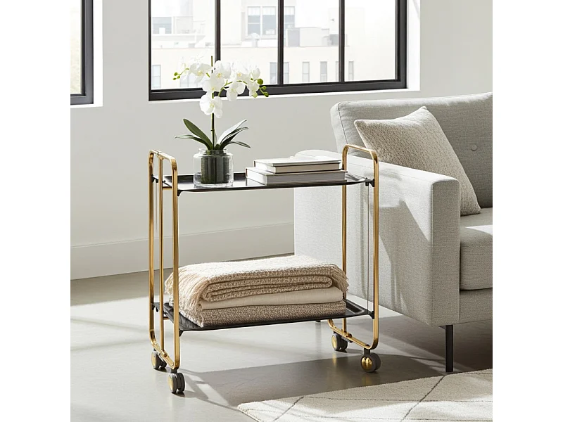 DON HIERRO - Carrito auxiliar plegable BAUHAUS dorado con ruedas – 2 niveles y 4 posiciones-