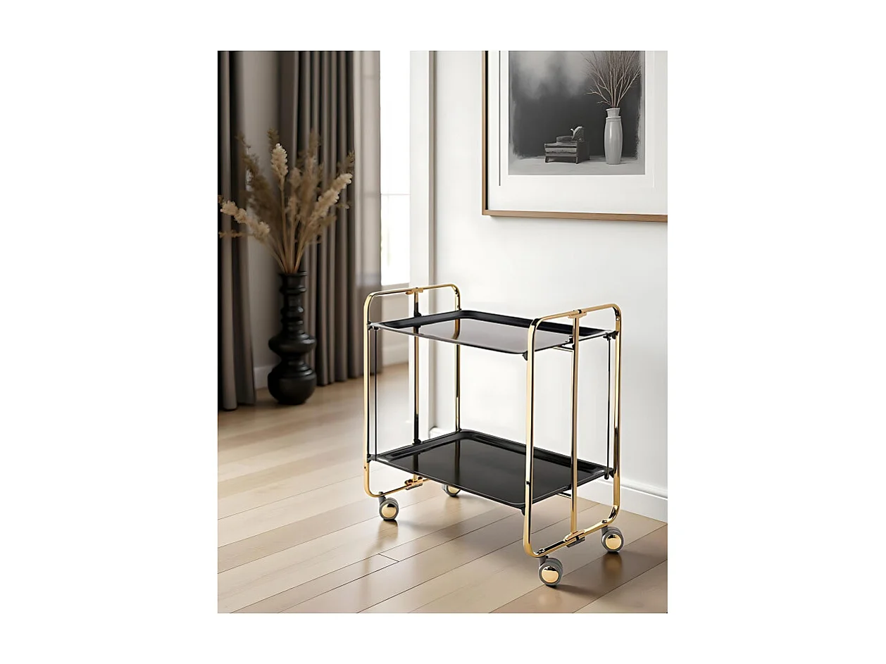 DON HIERRO - Carrito auxiliar plegable BAUHAUS dorado con ruedas – 2 niveles y 4 posiciones-