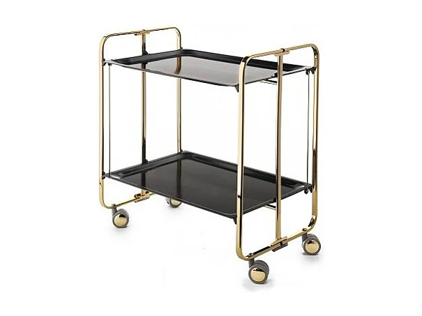Desserte pliante BAUHAUS avec roulettes – Structure dorée, 2 niveaux, 4 positions