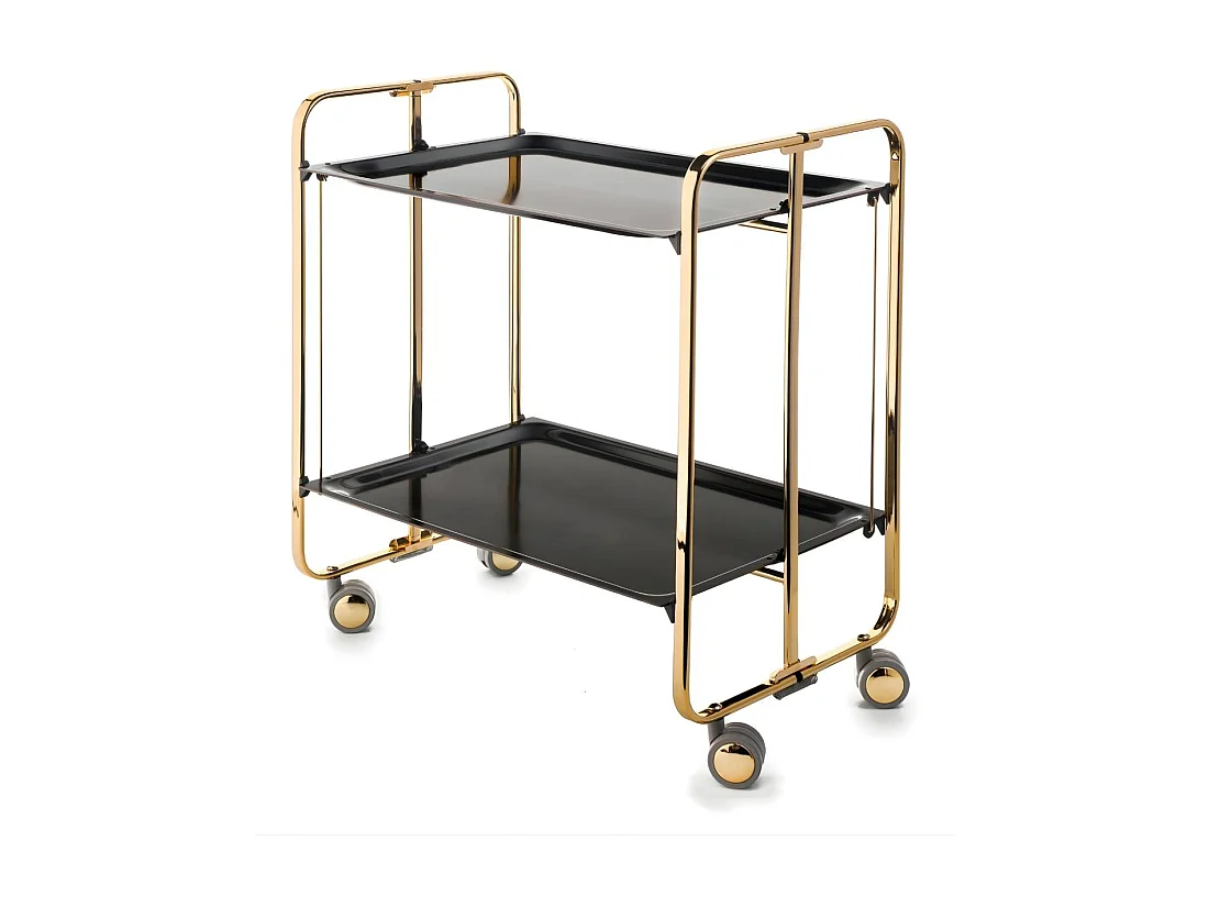 DON HIERRO - Carrito auxiliar plegable BAUHAUS dorado con ruedas – 2 niveles y 4 posiciones-