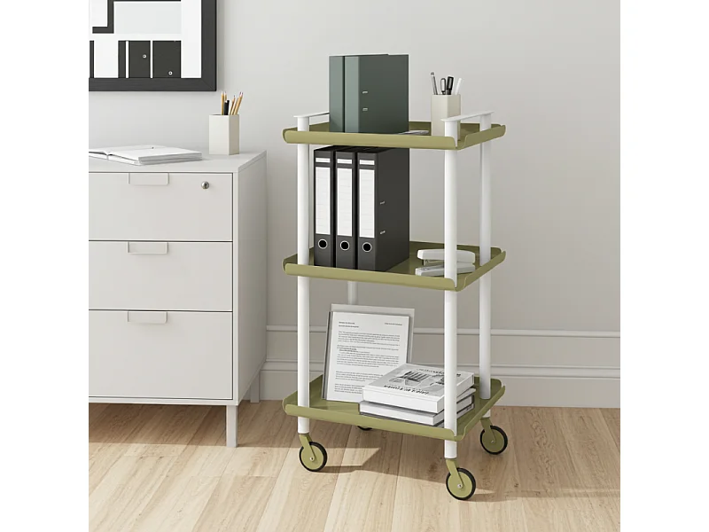 DON HIERRO - Carrito auxiliar LEKY, armazón blanco, 3 estantes. Multifuncional, práctico y decorativo-