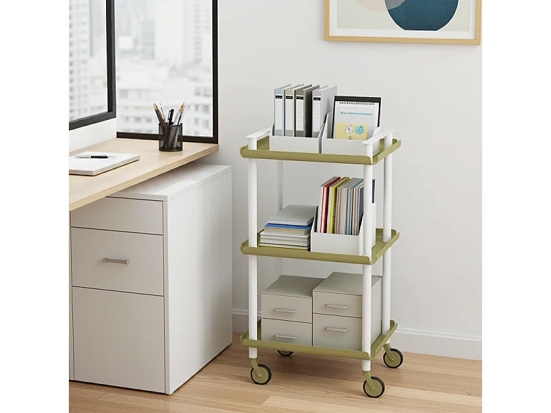 DON HIERRO - Carrito auxiliar LEKY, armazón blanco, 3 estantes. Multifuncional, práctico y decorativo-