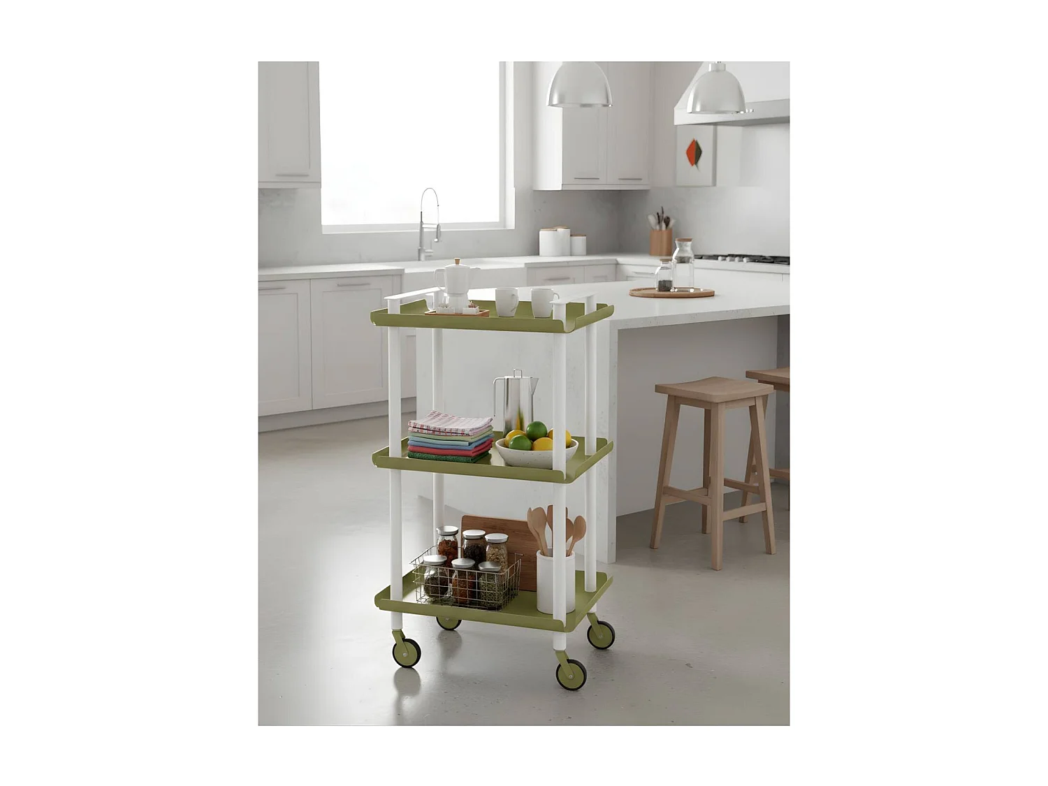 DON HIERRO - Carrito auxiliar LEKY, armazón blanco, 3 estantes. Multifuncional, práctico y decorativo-