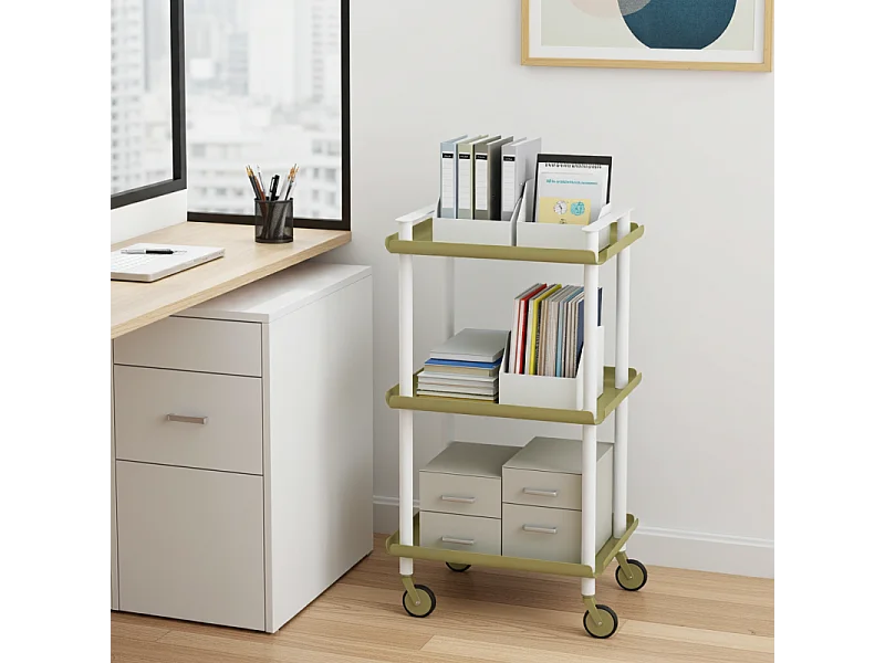 Servierwagen, Rollregal mit 3 Ebenen, Metall, weißer Rahmen, LEKY