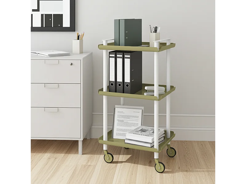 DON HIERRO - Carrito auxiliar LEKY, armazón blanco, 3 estantes. Multifuncional, práctico y decorativo-