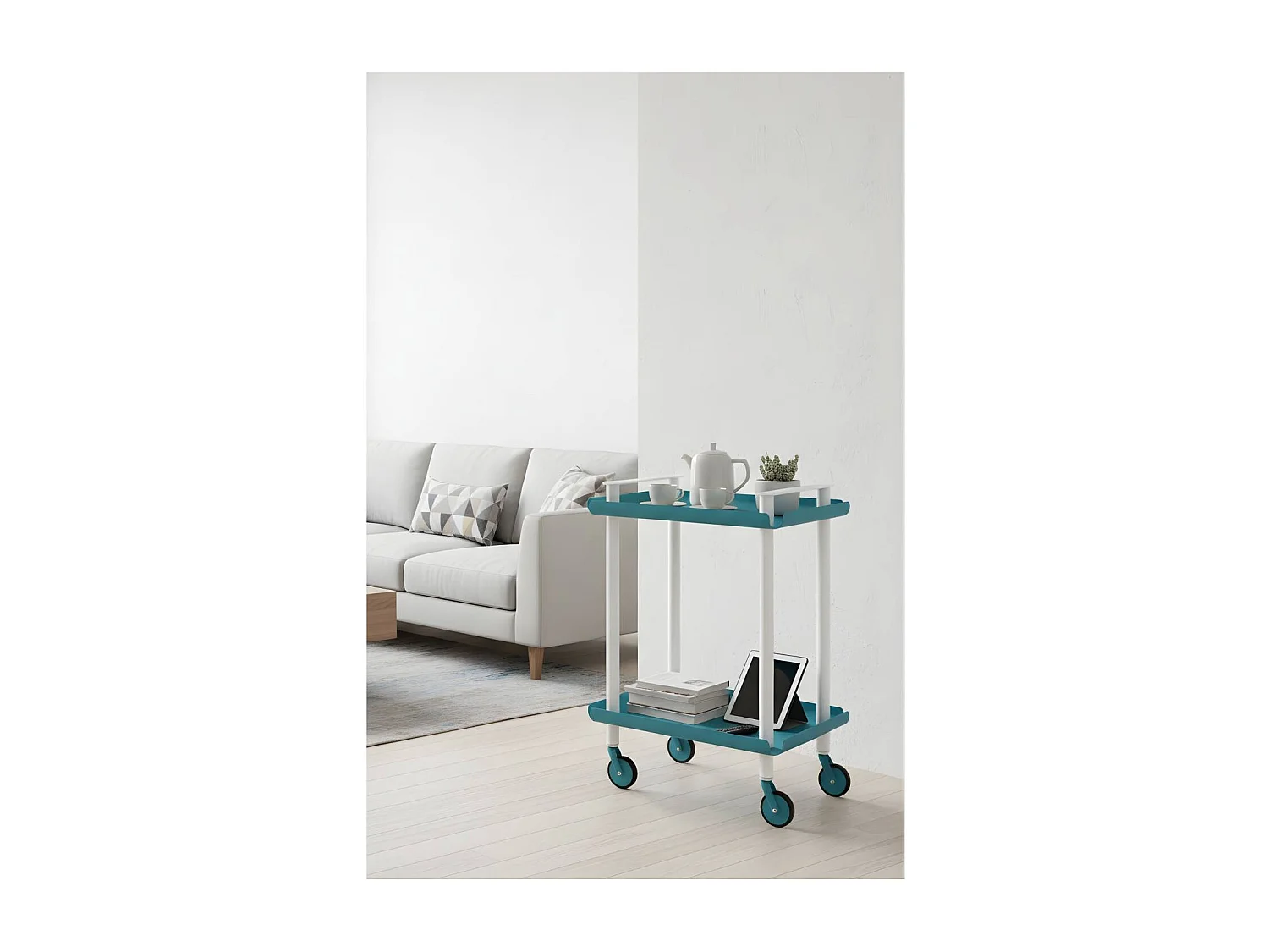 DON HIERRO - Carrito auxiliar LEKY, armazón blanco, 2 estantes. Multifuncional, práctico y decorativo-
