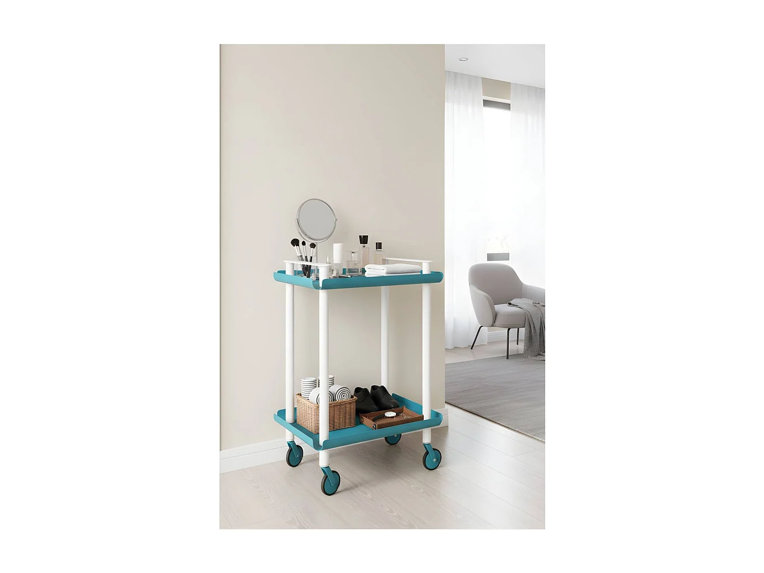 DON HIERRO - Carrito auxiliar LEKY, armazón blanco, 2 estantes. Multifuncional, práctico y decorativo-