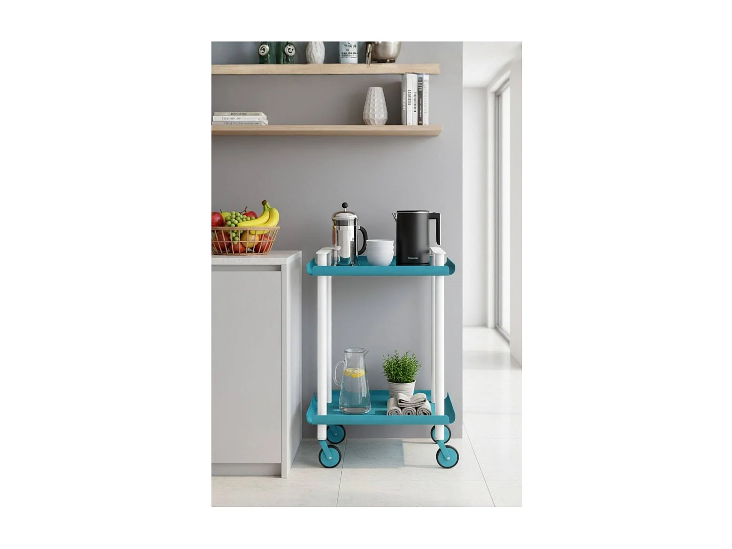DON HIERRO - Carrito auxiliar LEKY, armazón blanco, 2 estantes. Multifuncional, práctico y decorativo-