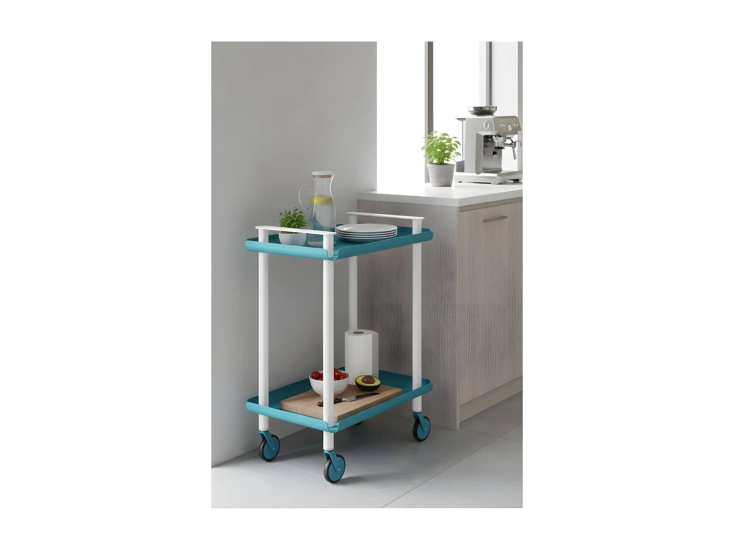 DON HIERRO - Carrito auxiliar LEKY, armazón blanco, 2 estantes. Multifuncional, práctico y decorativo-