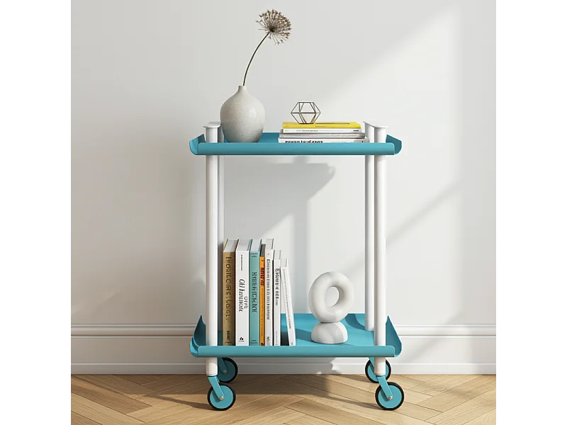 Carrello da Cucina/Portaoggetti  in metallo con 2 ripiani, struttura bianca, LEKY