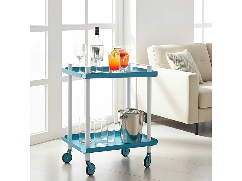 Servierwagen, Rollregal mit 2 Ebenen, Metall, weißer Rahmen, LEKY