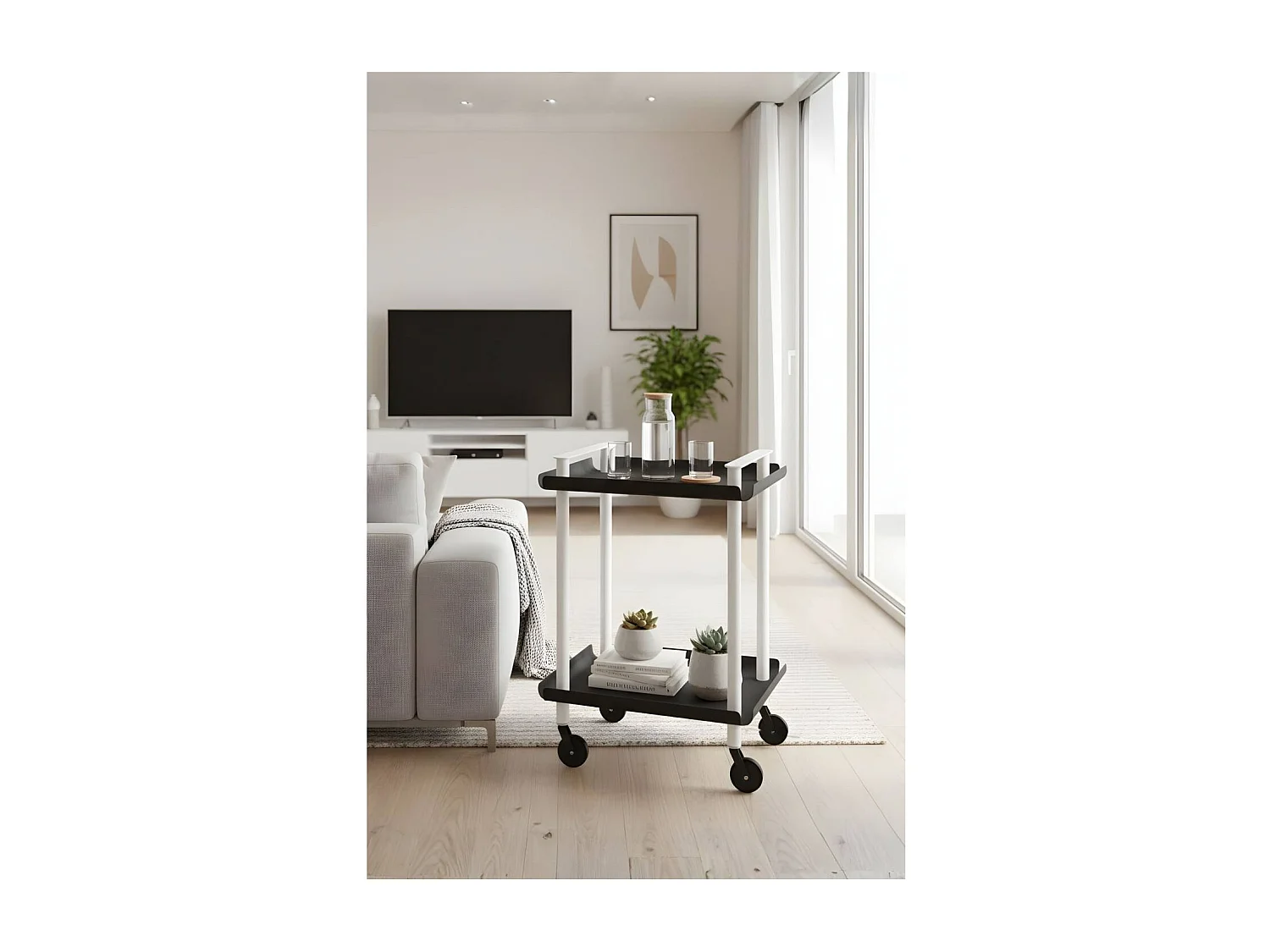 DON HIERRO - Carrito auxiliar LEKY, armazón blanco, 2 estantes. Multifuncional, práctico y decorativo-
