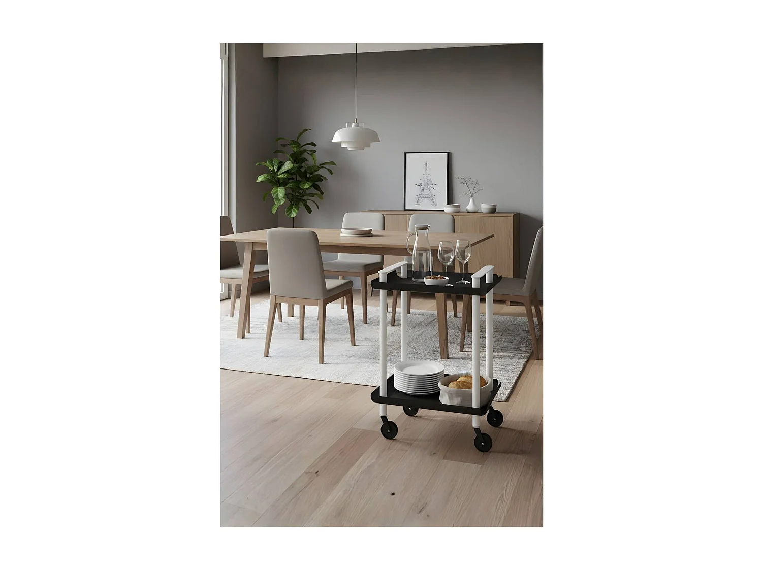 DON HIERRO - Carrito auxiliar LEKY, armazón blanco, 2 estantes. Multifuncional, práctico y decorativo-