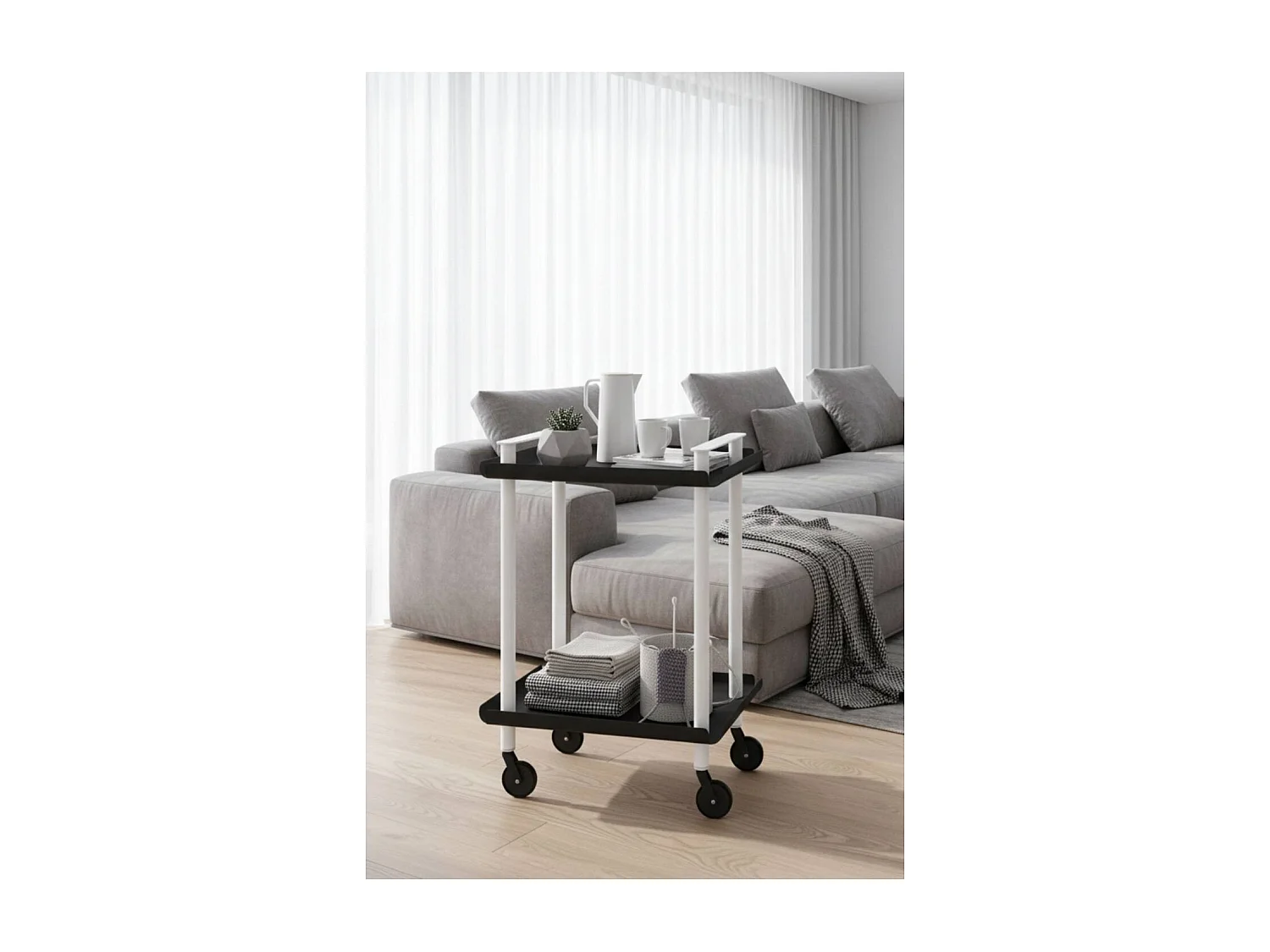 DON HIERRO - Carrito auxiliar LEKY, armazón blanco, 2 estantes. Multifuncional, práctico y decorativo-