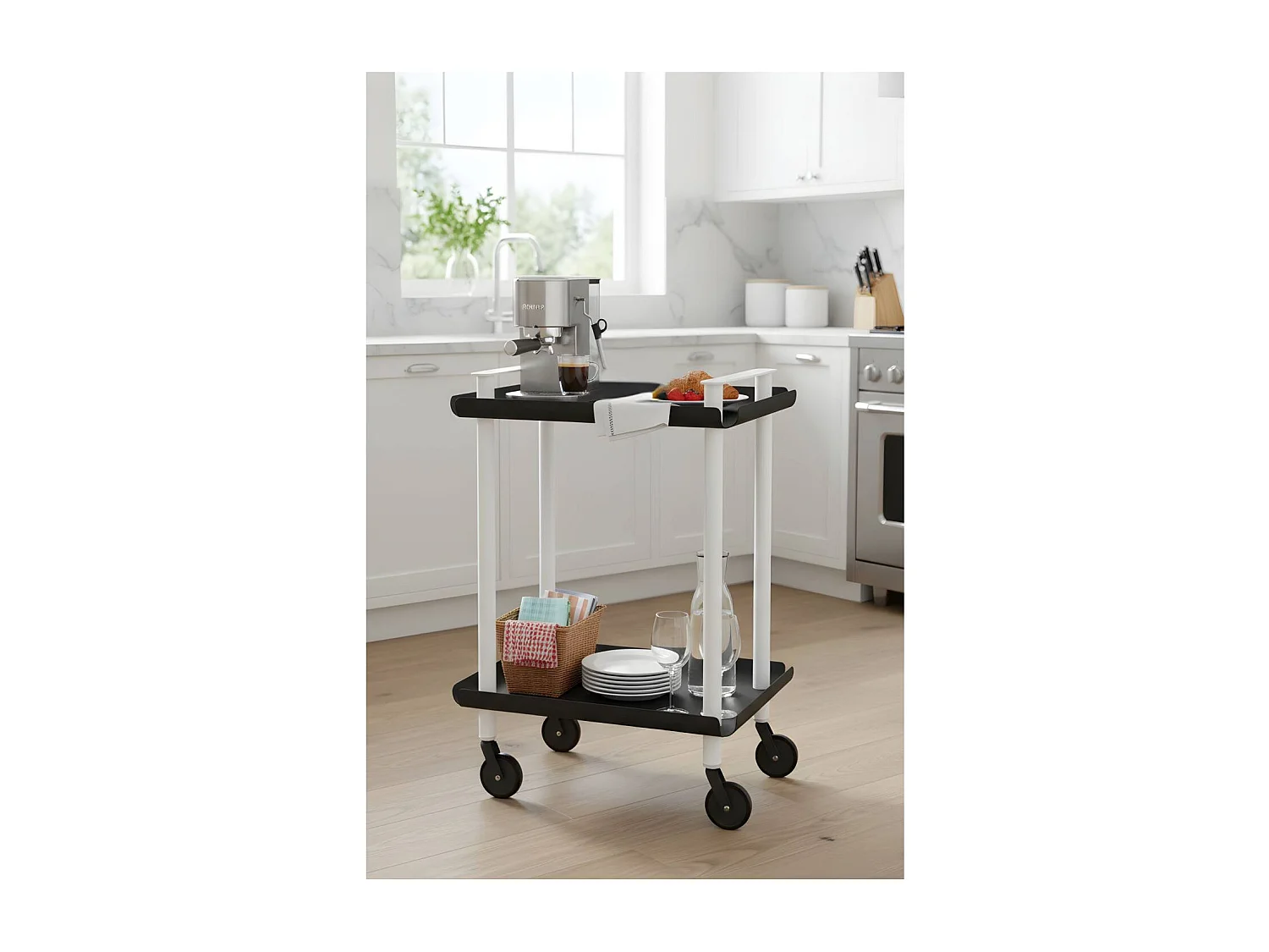 DON HIERRO - Carrito auxiliar LEKY, armazón blanco, 2 estantes. Multifuncional, práctico y decorativo-