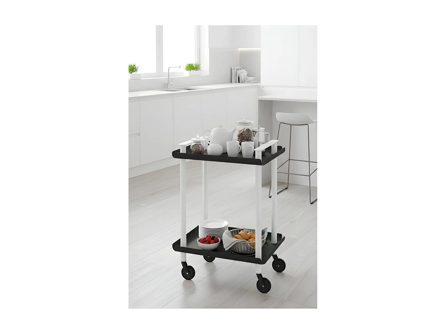 DON HIERRO - Carrito auxiliar LEKY, armazón blanco, 2 estantes. Multifuncional, práctico y decorativo-