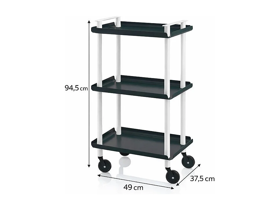 Carrello da Cucina/Portaoggetti  in metallo con 3 ripiani, struttura bianca, LEKY