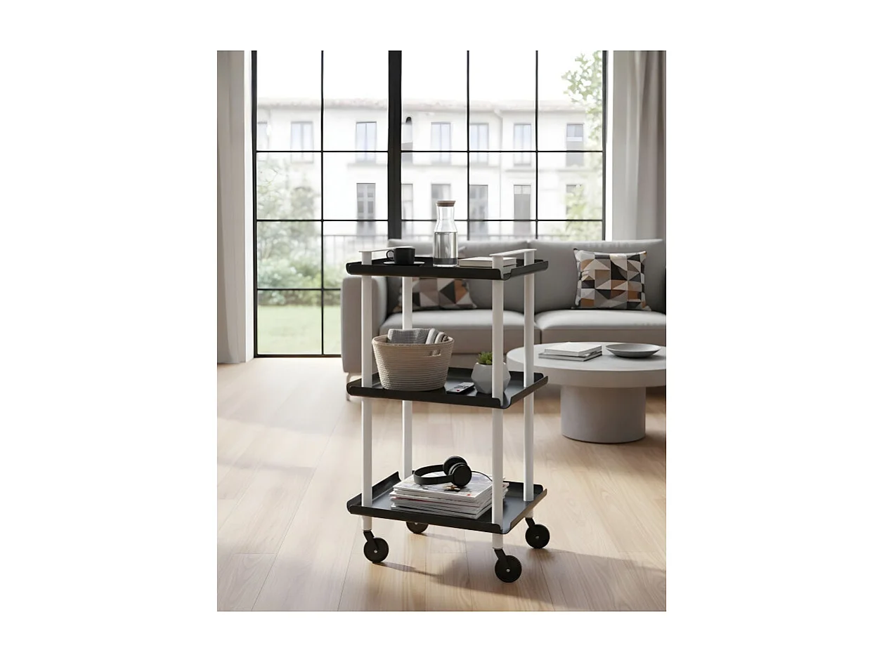 Carrello da Cucina/Portaoggetti  in metallo con 3 ripiani, struttura bianca, LEKY