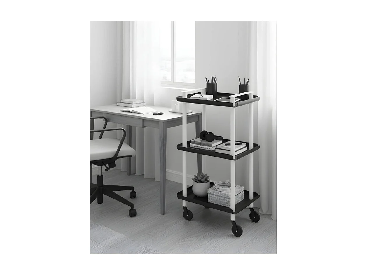 Carrello da Cucina/Portaoggetti  in metallo con 3 ripiani, struttura bianca, LEKY