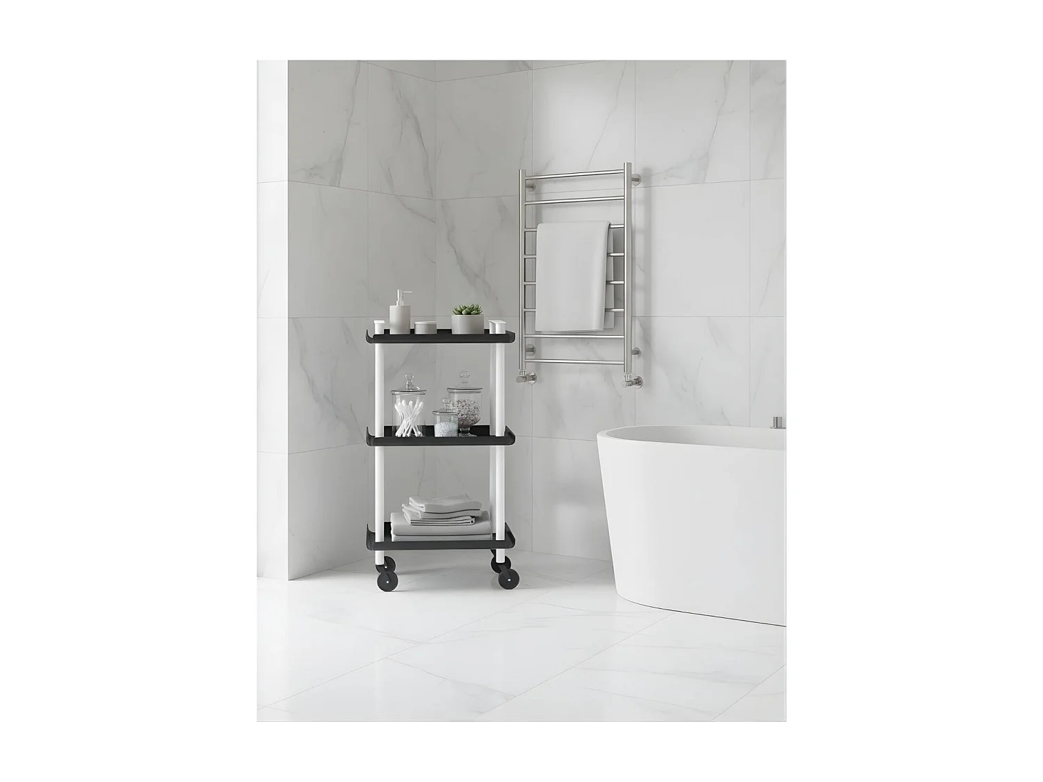DON HIERRO - Carrito auxiliar LEKY, armazón blanco, 3 estantes. Multifuncional, práctico y decorativo-