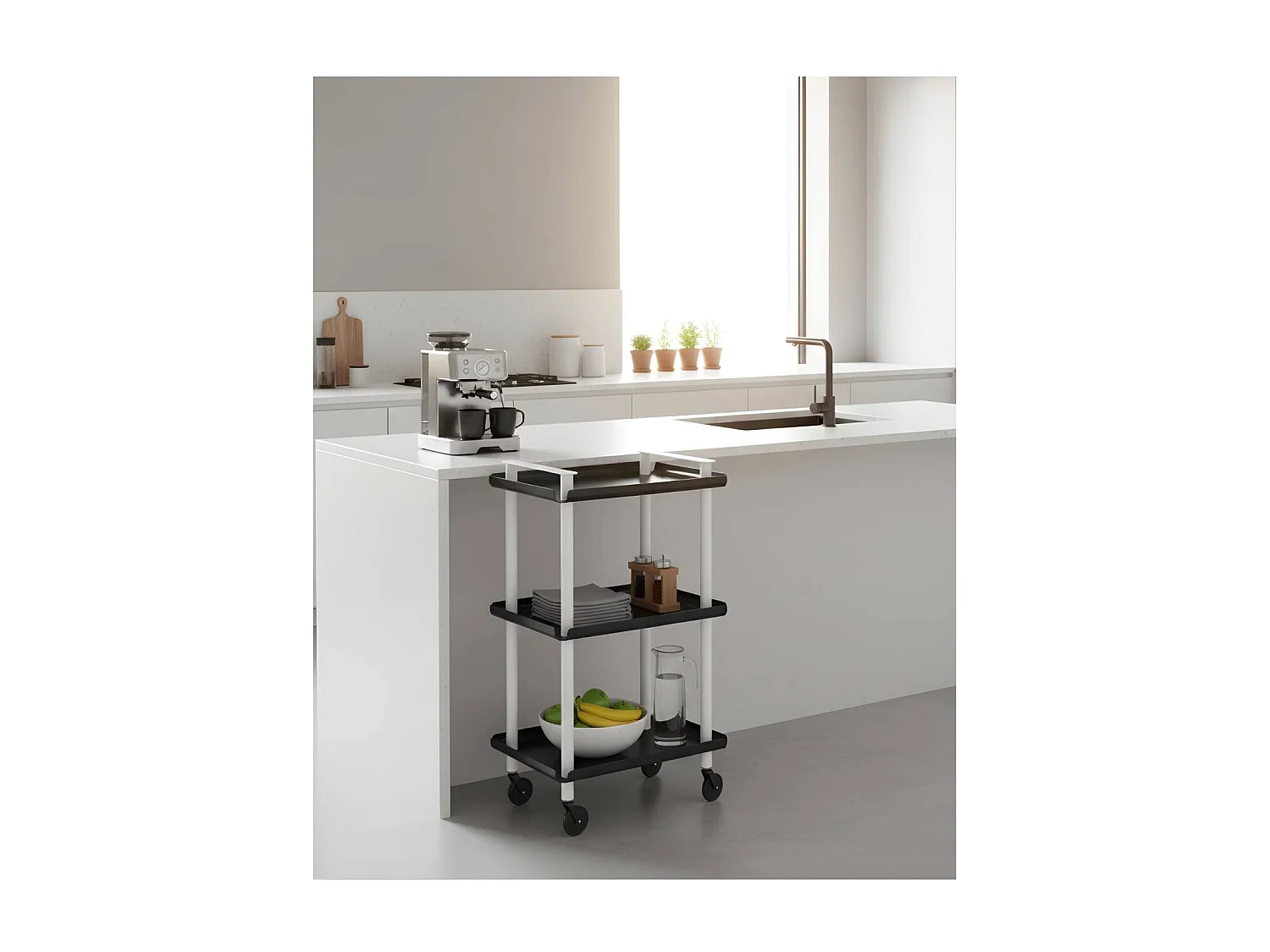 DON HIERRO - Carrito auxiliar LEKY, armazón blanco, 3 estantes. Multifuncional, práctico y decorativo-