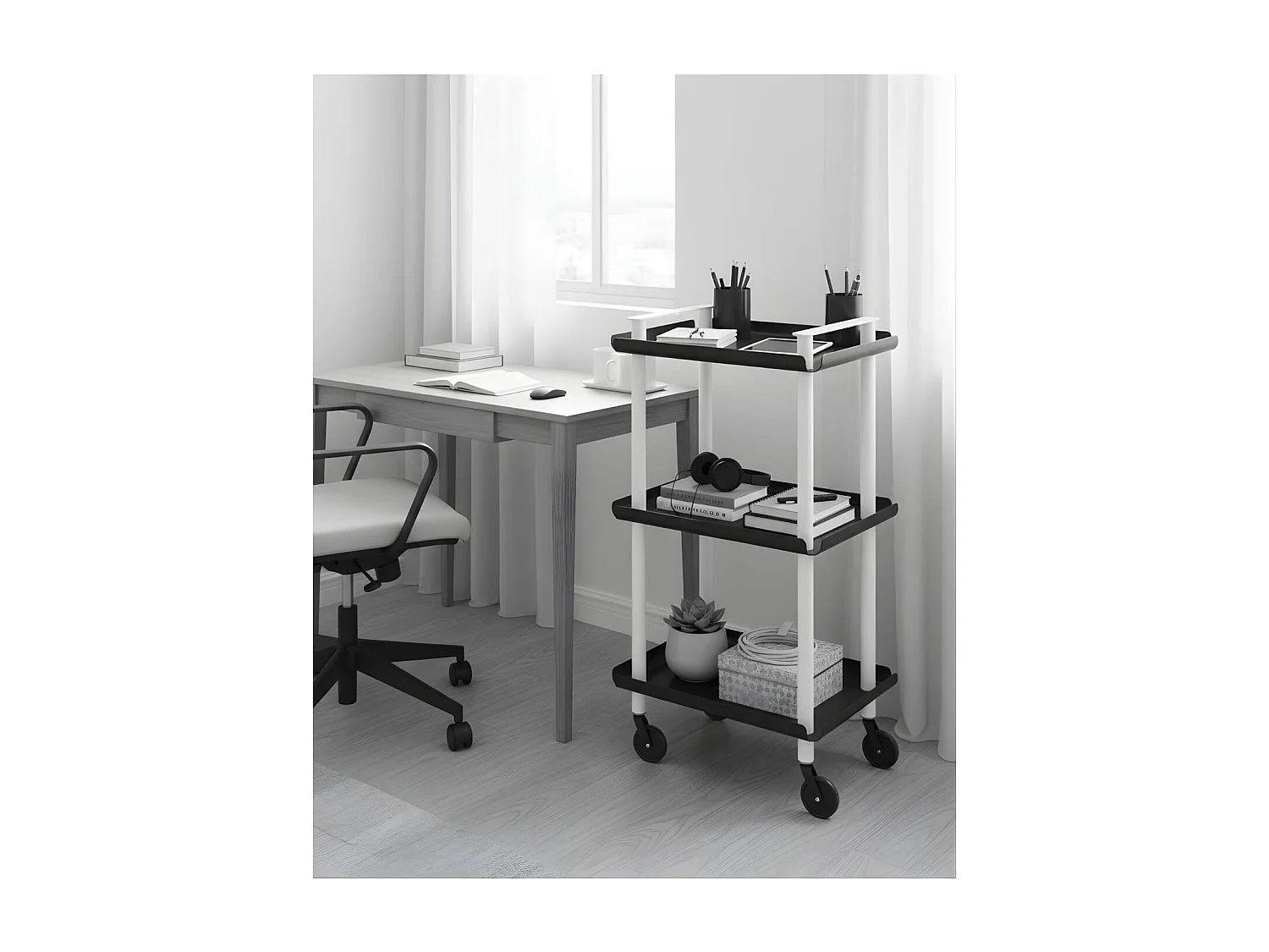 DON HIERRO - Carrito auxiliar LEKY, armazón blanco, 3 estantes. Multifuncional, práctico y decorativo-