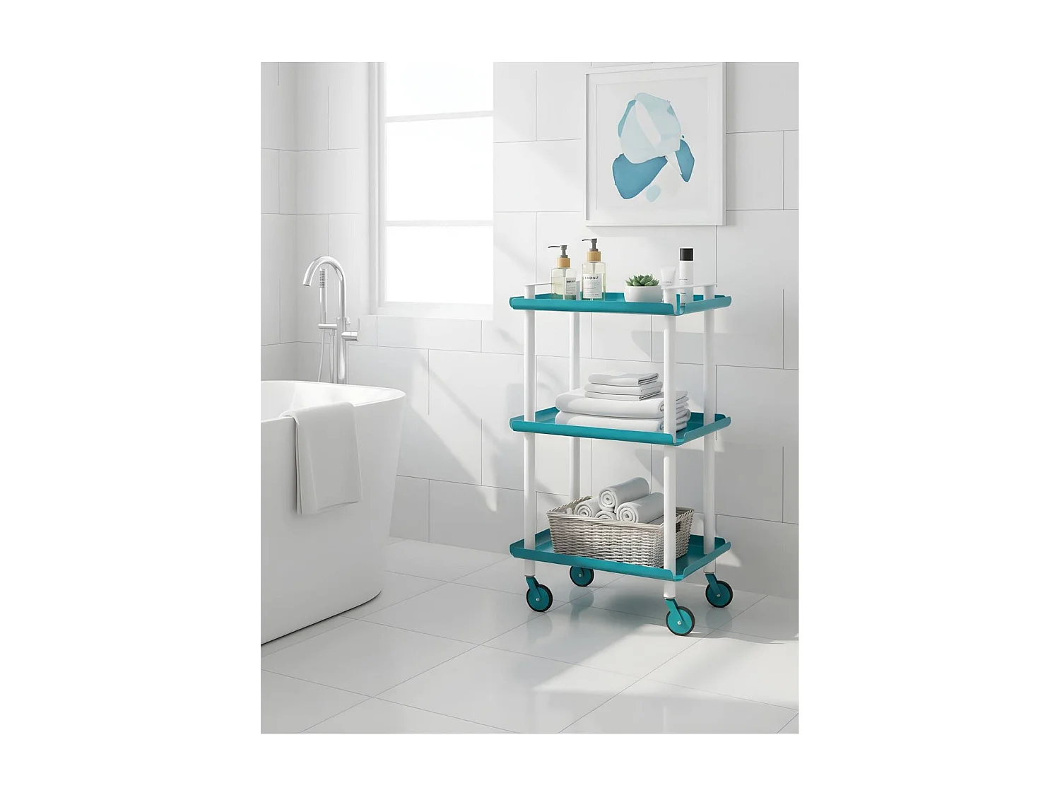 DON HIERRO - Carrito auxiliar LEKY, armazón blanco, 3 estantes. Multifuncional, práctico y decorativo-