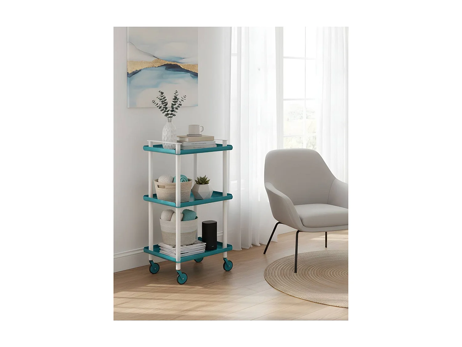 DON HIERRO - Carrito auxiliar LEKY, armazón blanco, 3 estantes. Multifuncional, práctico y decorativo-