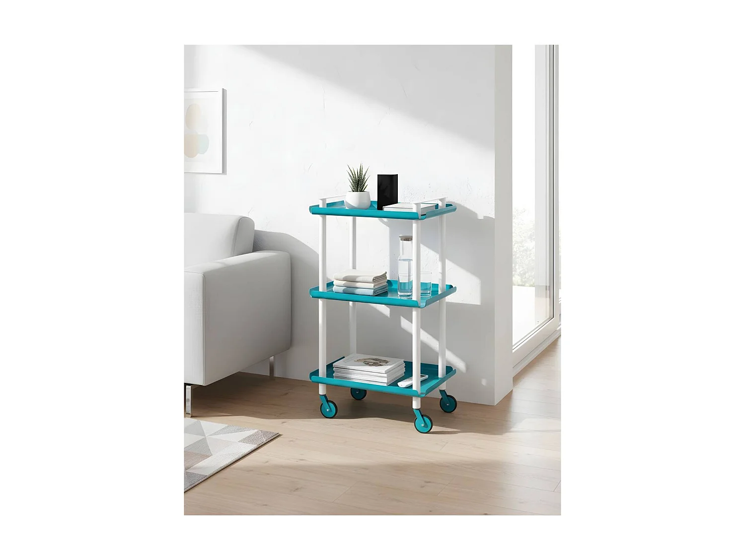 DON HIERRO - Carrito auxiliar LEKY, armazón blanco, 3 estantes. Multifuncional, práctico y decorativo-