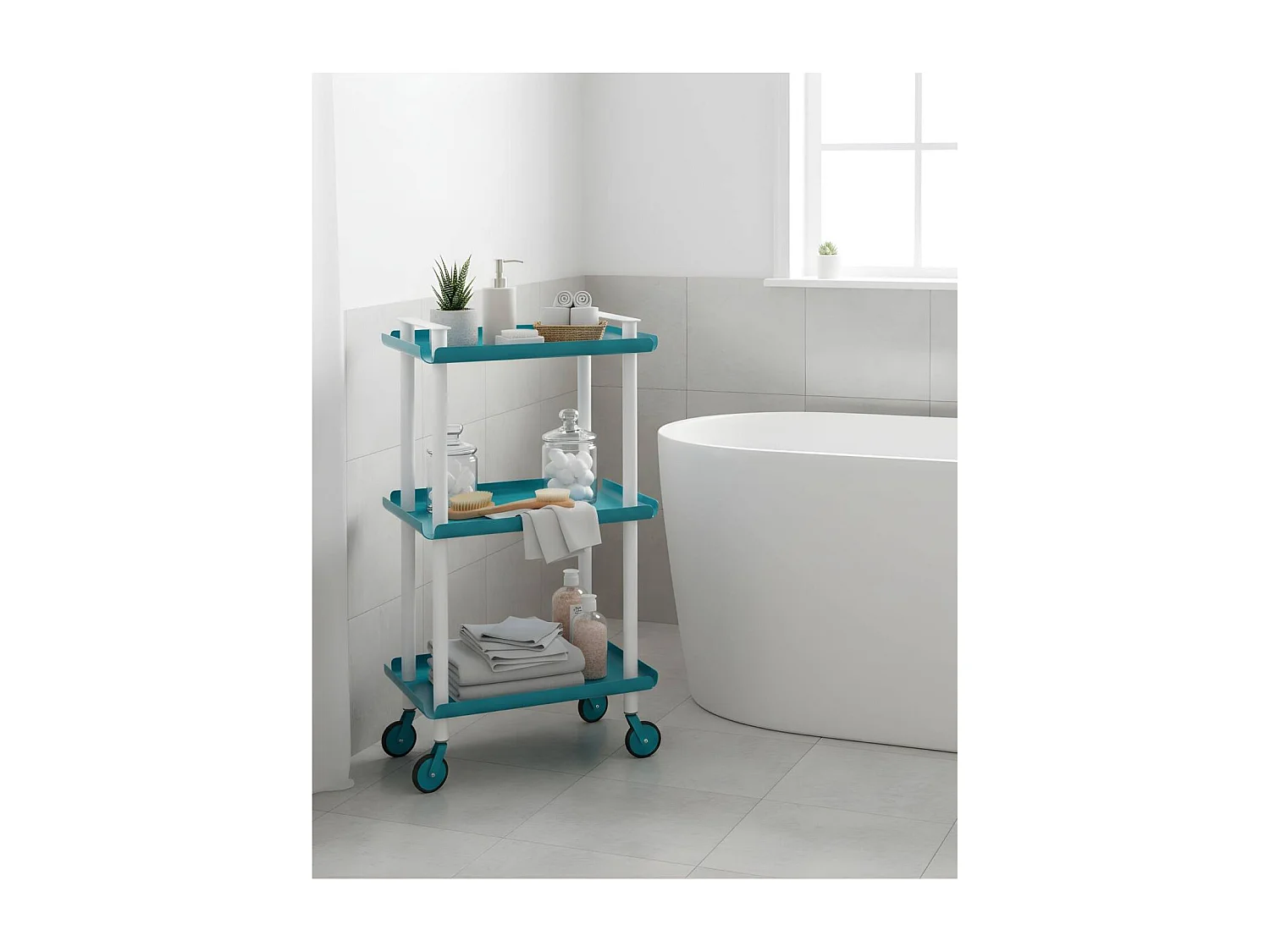 DON HIERRO - Carrito auxiliar LEKY, armazón blanco, 3 estantes. Multifuncional, práctico y decorativo-