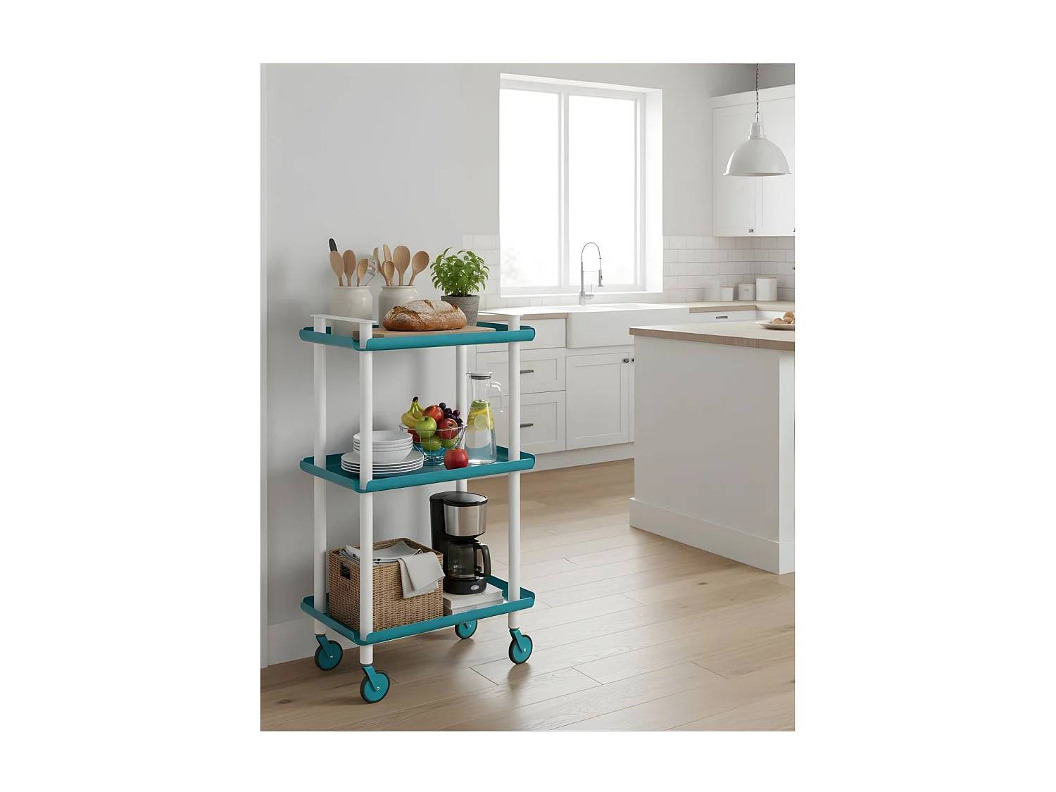 DON HIERRO - Carrito auxiliar LEKY, armazón blanco, 3 estantes. Multifuncional, práctico y decorativo-